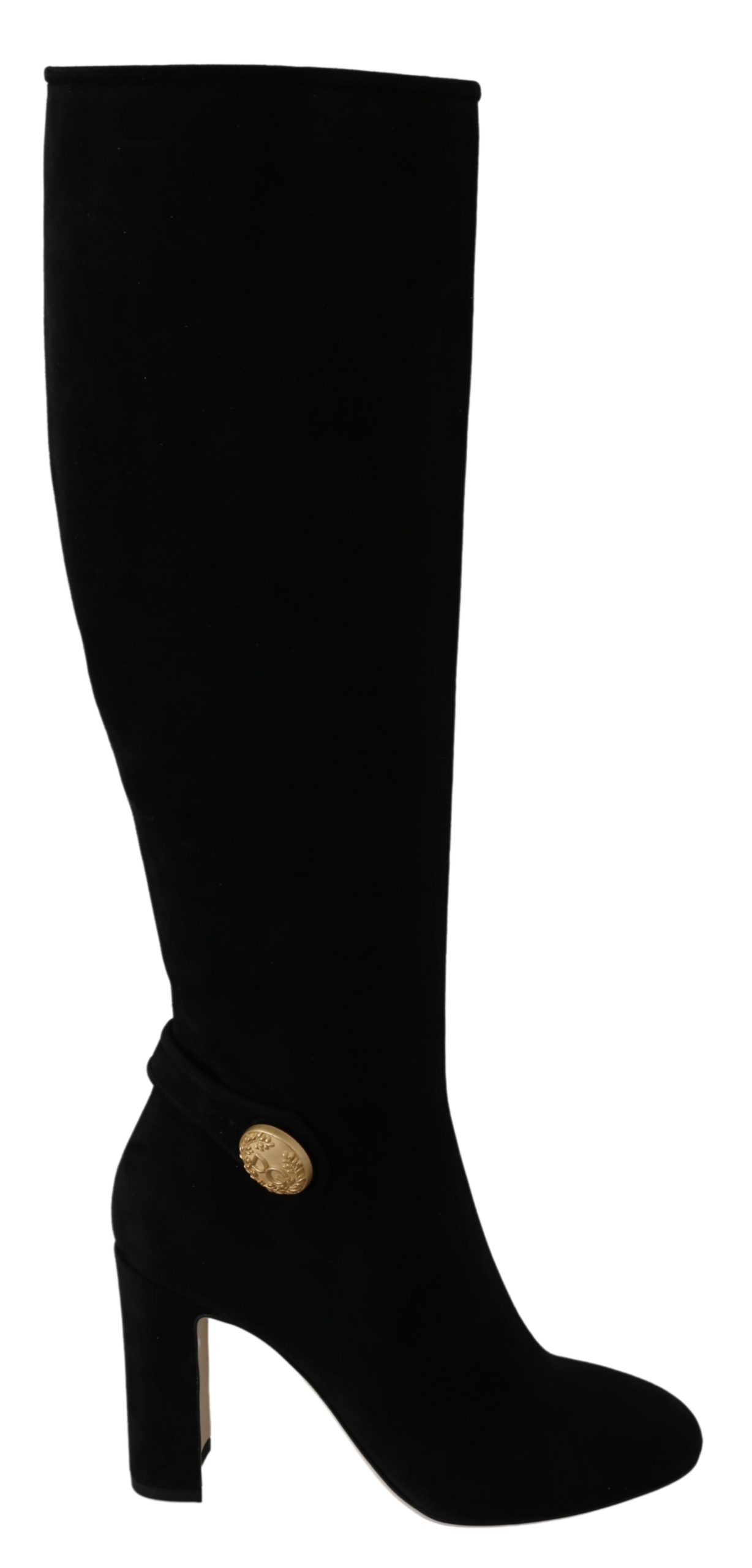 Dolce & Gabbana Women's Suede Logo Knee Boots Black LA6400 - EU38/US7.5