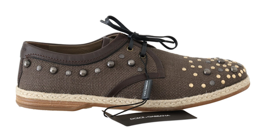Dolce & Gabbana Men's Linen Leather Studded Trainer Brown MV1699 - EU43/US10