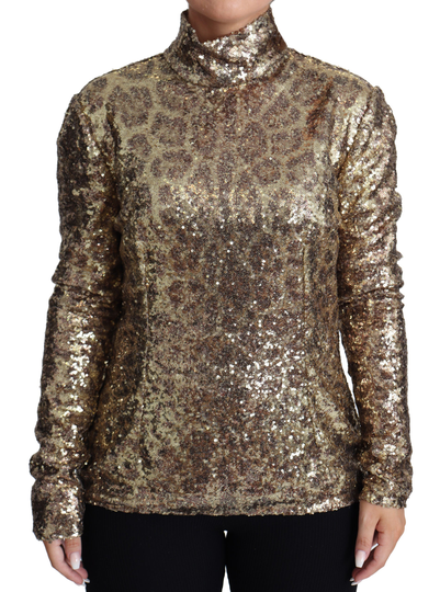 Brown Leopard Fit Turtleneck Sequin Sweater - IT46|XL