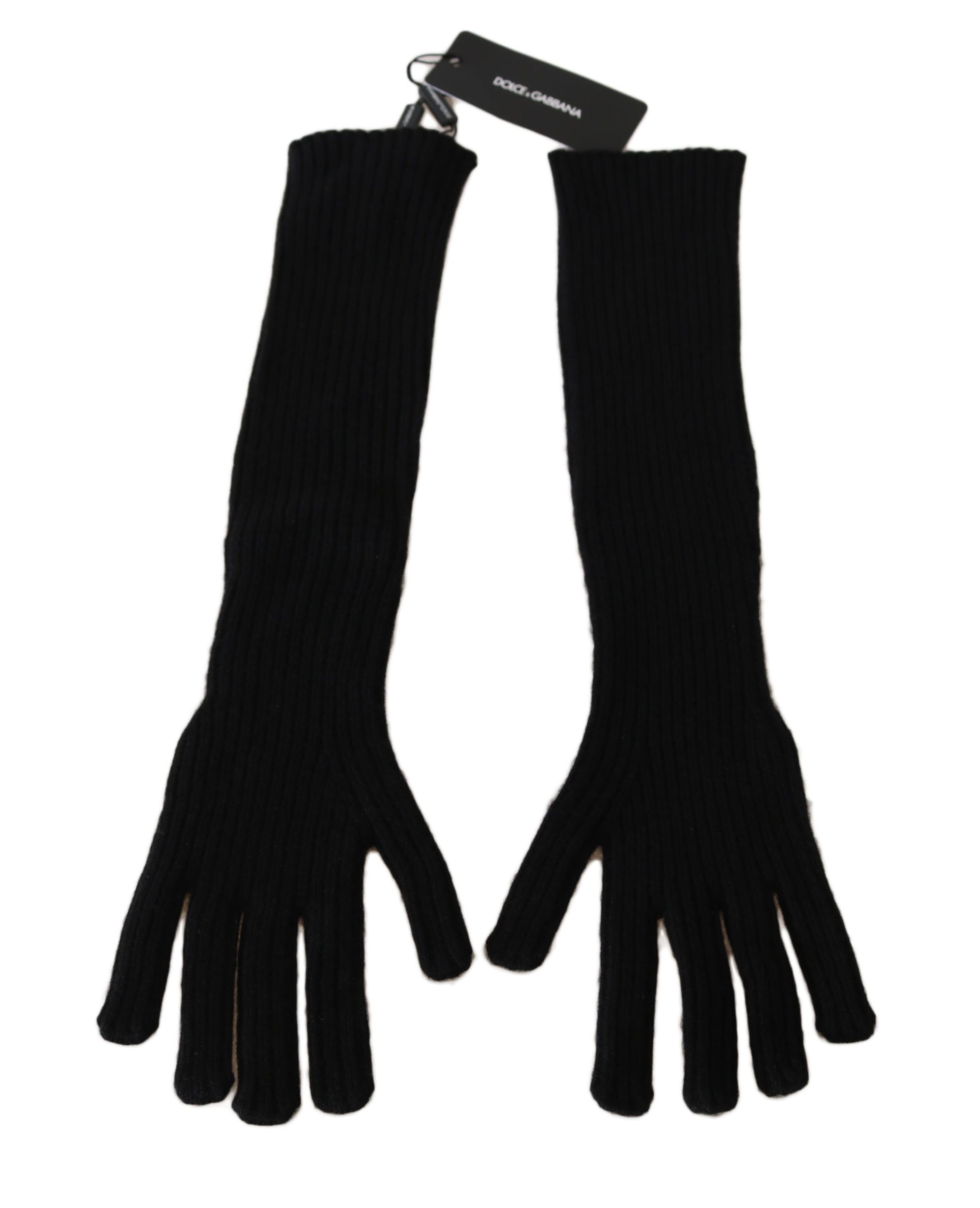 Dolce & Gabbana Women's Cashmere Knitted Elbow Length Gloves Black LB252 - 9,5|L