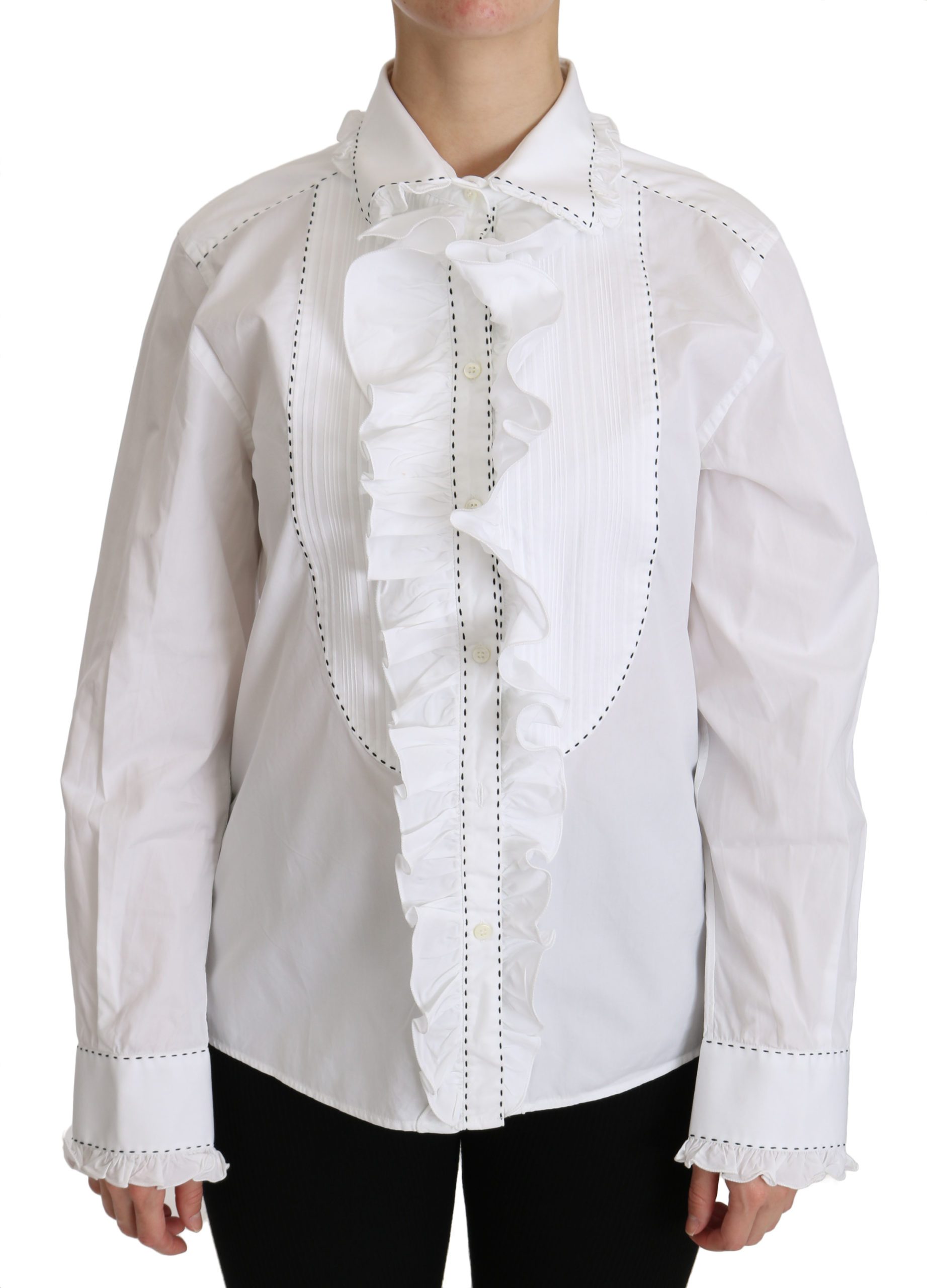 Dolce & Gabbana Women's Ruffle Collared Cotton Shirt White TSH4313 - IT42|M