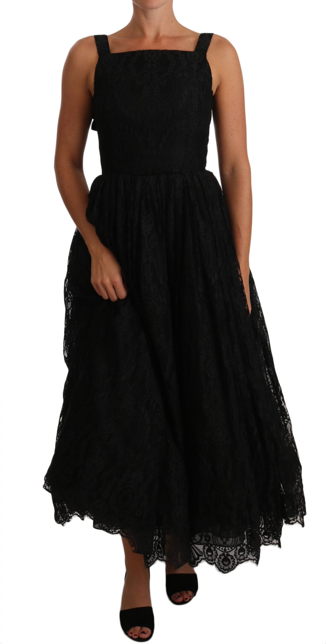 Dolce & Gabbana Women's Lace Floral Ruffle Bows Dress Black DR1429 - IT38|XS