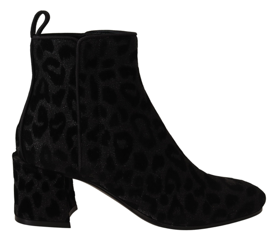 Black Leopard Print Booties Ankle Boots Shoes - EU36.5/US6