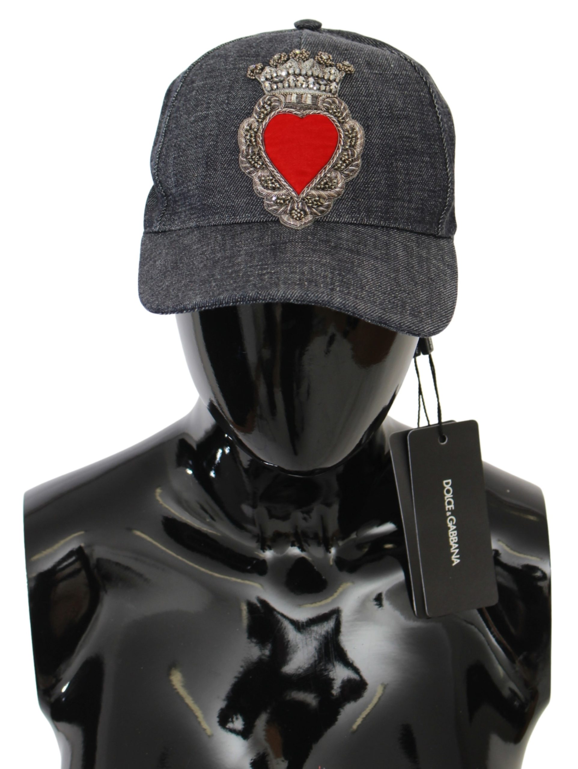 Dolce & Gabbana Men's Crystal Heart Baseball Cap Cotton Hat Gray HAT9014 - 56 cm|XS