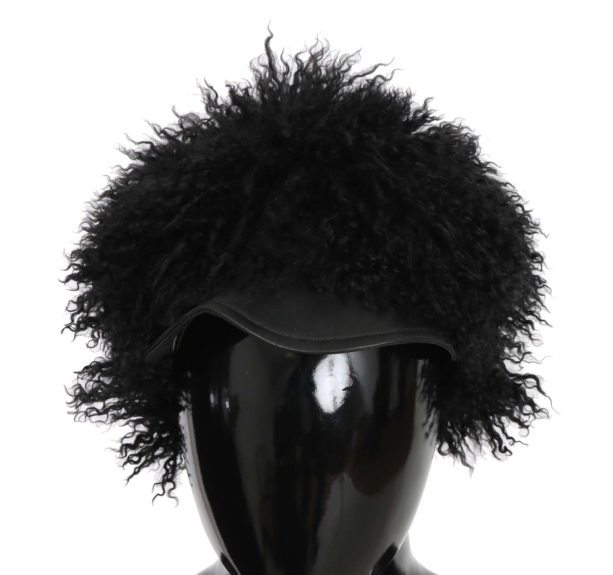 Dolce & Gabbana Women's Tibet Lamb Fur Leather Gatsby Hat Black HAT70216 - 56 cm|XS