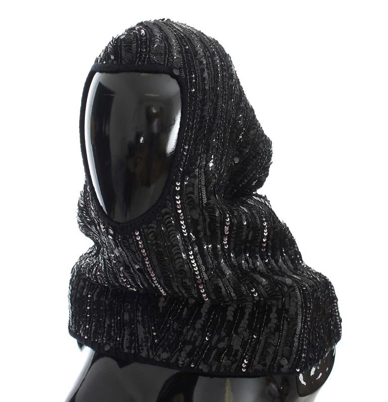 Dolce & Gabbana Women's Knitted Sequin Hood Scarf Hat Black MS907