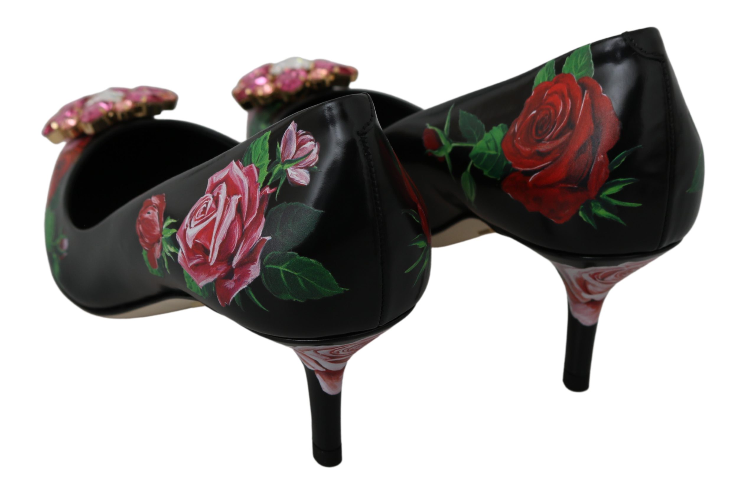 Dolce & Gabbana Women's Leather Crystal Roses Pumps Black LA6584 - EU36/US5.5