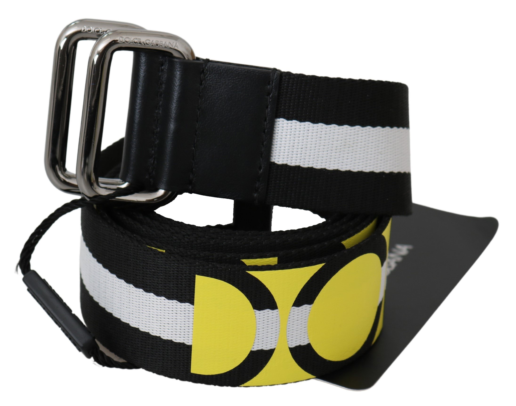 Dolce & Gabbana Men's Nylon Logo Stripe Belt Black BEL60701 - 95 cm / 38 Inches