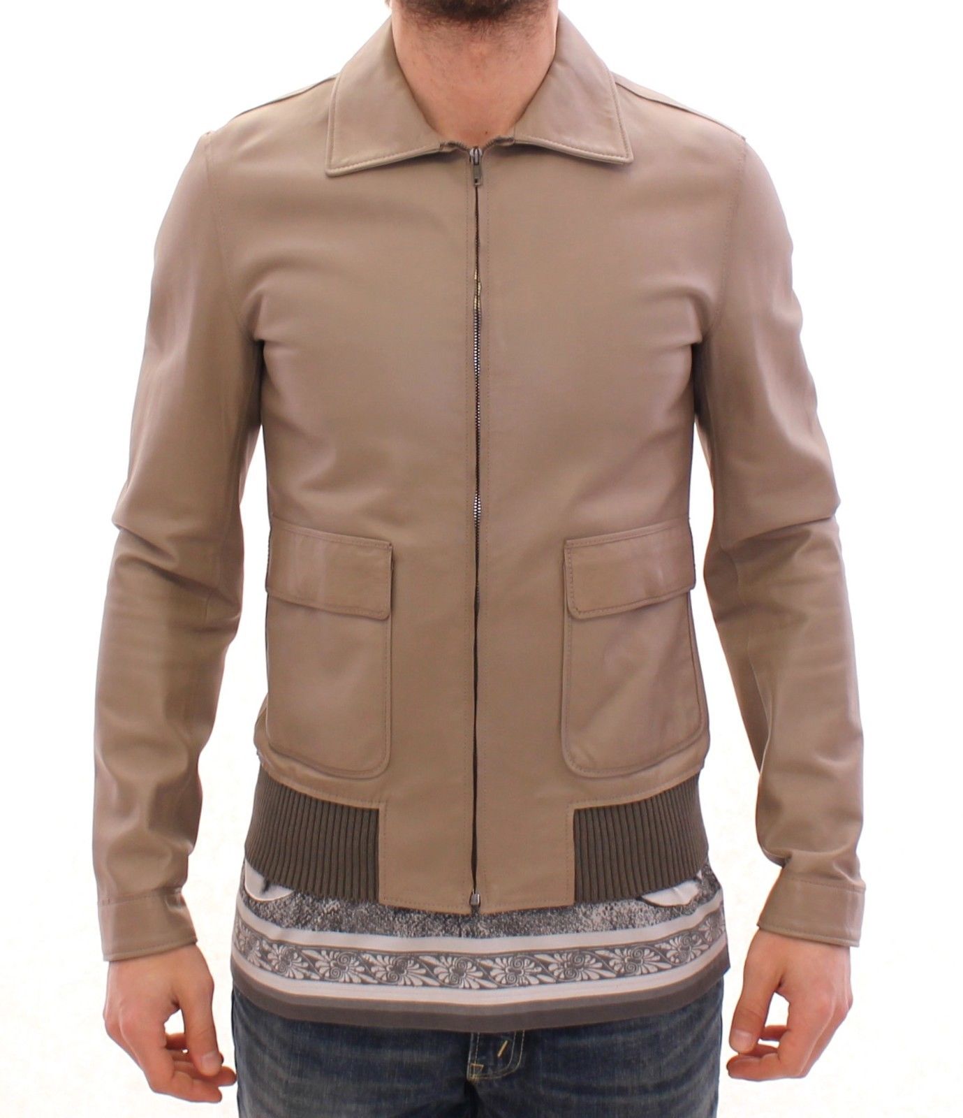 Dolce & Gabbana Men's Biker Leather Jacket Beige GSD12727 - IT52 | XL