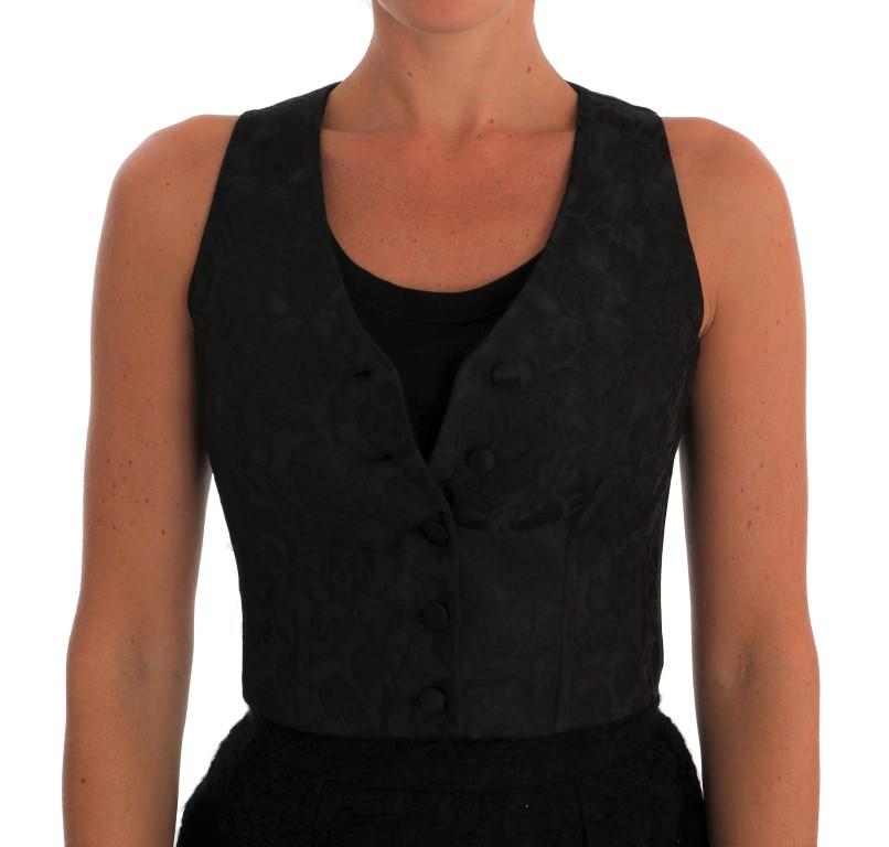 Dolce & Gabbana Women's Silk Floral Brocade Top Black TSH1548 - IT36|XXS