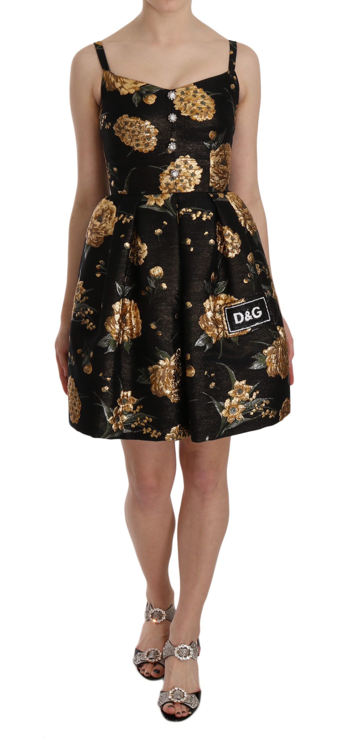 Dolce & Gabbana Women's Metallic Jacquard Crystal Dress Black DR1636 - IT40|S