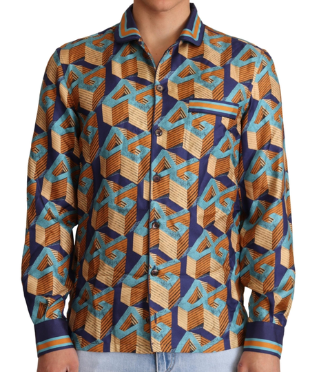 Multicolor DG Logo Silk Mens Top Shirt - IT37 | XS