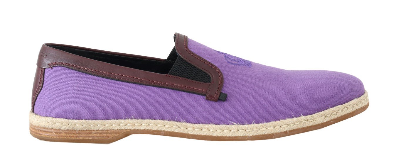 Dolce & Gabbana Men's Cotton Leather Crown Loafers Purple MV1694 - EU39/US6