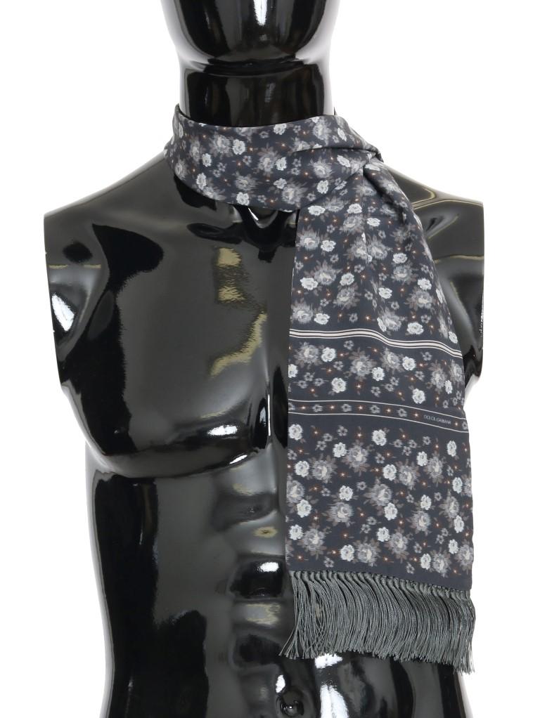 Dolce & Gabbana Men's Silk Floral Print Scarf Blue MS2043