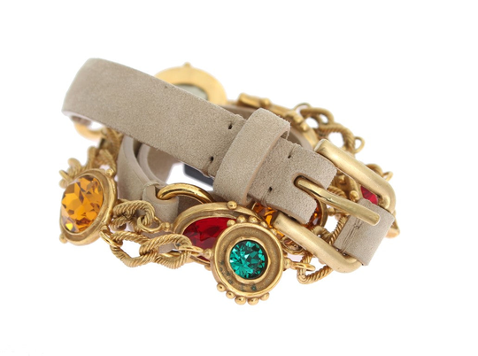 Dolce & Gabbana Women's Leather Crystal Gold Chain Belt BEL10306-85 - 85 cm / 34 Inches