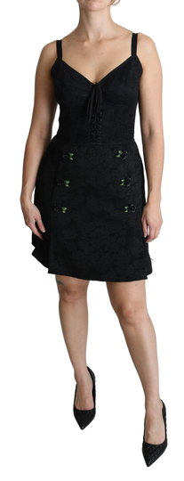 Dolce & Gabbana Women's Rose Appliqué Jaquard Dress Black DR2643-44 - IT44|L