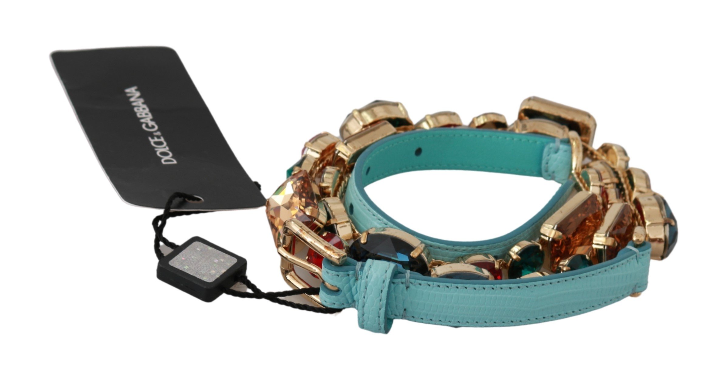 Dolce & Gabbana Women's Leather Crystals Waist Belt Blue BEL60581 - 70 cm / 28 Inches