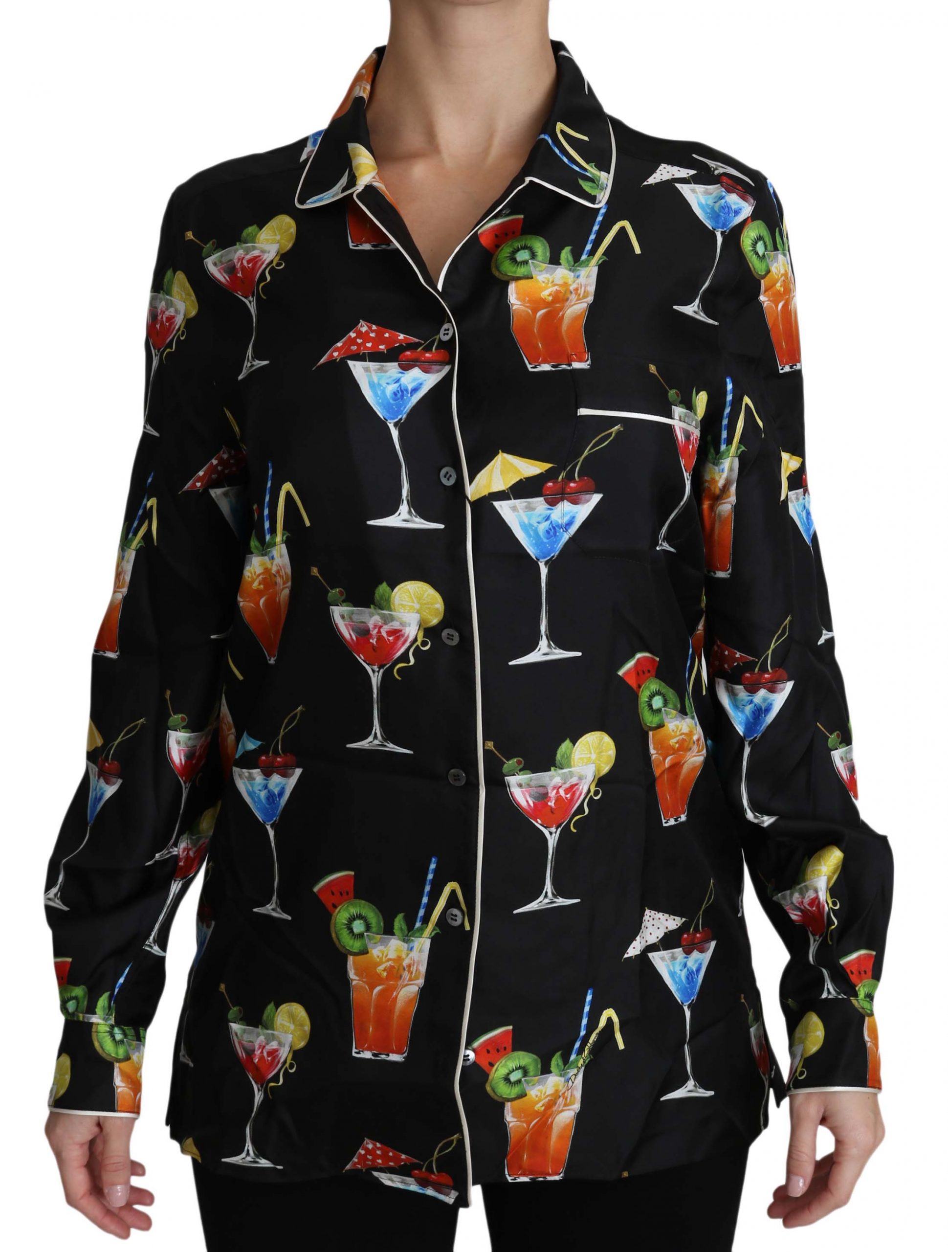Dolce & Gabbana Women's Silk LS Cocktail Print Shirt Black TSH3171 - IT40|S