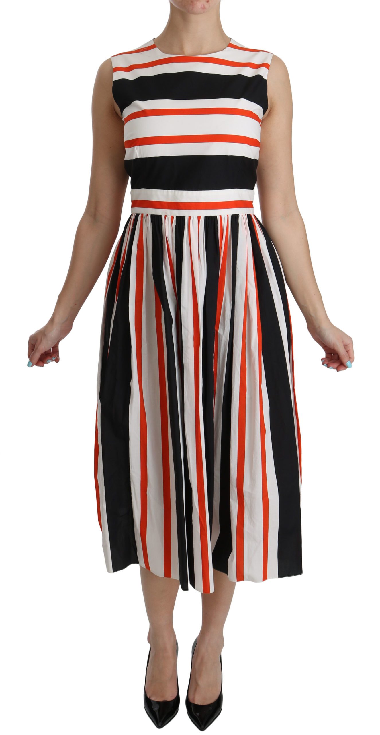 Dolce & Gabbana Women's Stripes A-Line Pleated Midi Dress Multicolor DR2080 - IT44|L