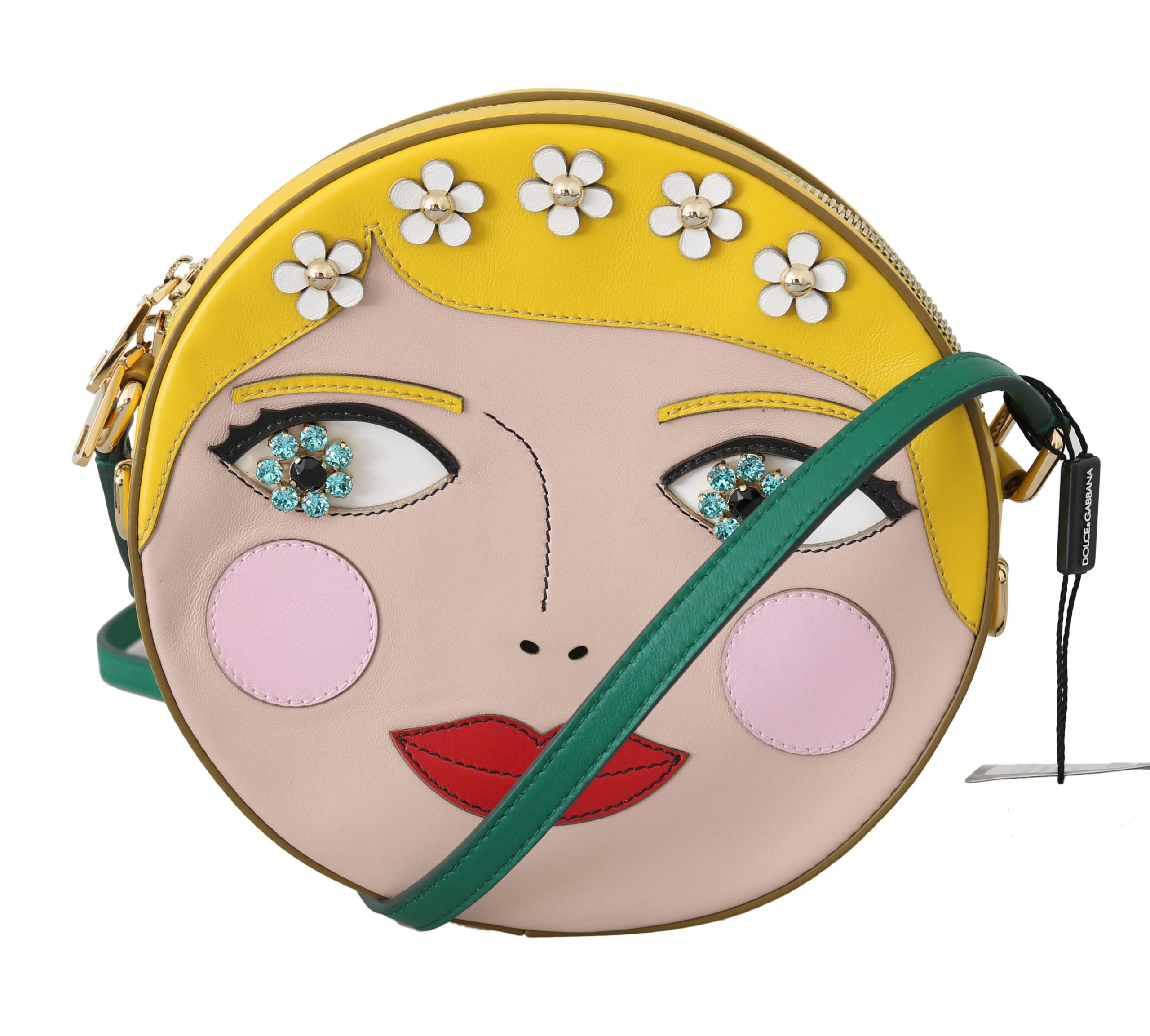 Dolce & Gabbana Women's GLAM Leather Bambola Italian Crossbody Bag Yellow VAS8704