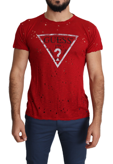 Guess Men's Casual Top Perforated T-shirt Red TSH5085-L - L