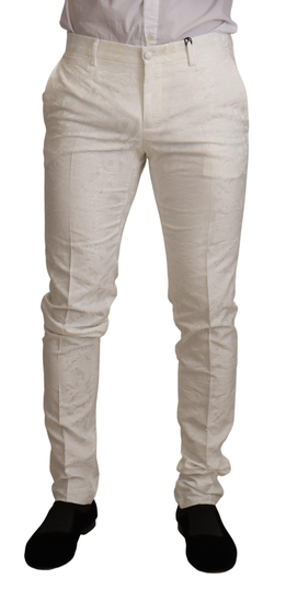 White Brocade Jaquard Dress Trouser Pants - IT48 | M