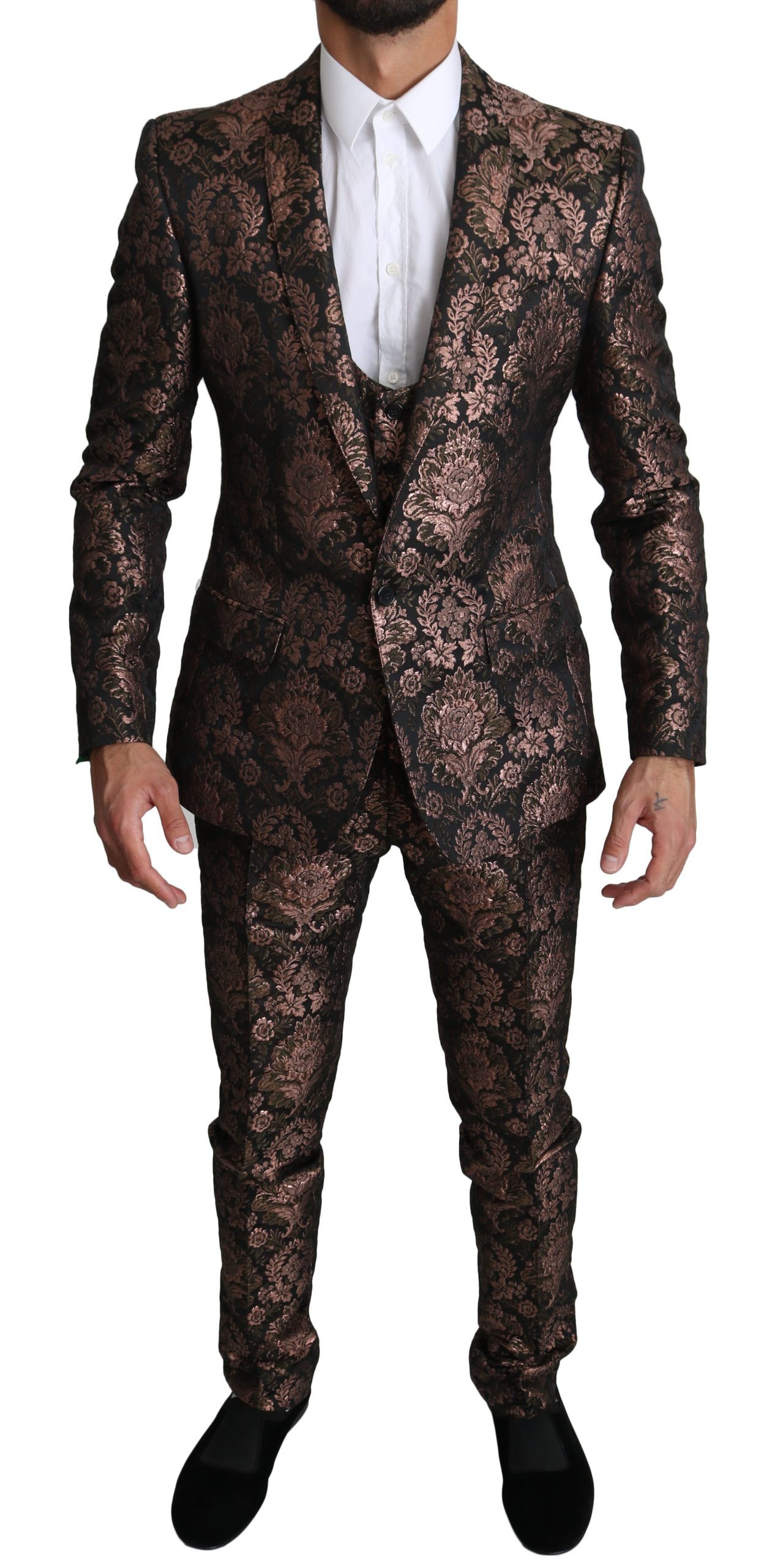 Dolce & Gabbana Men's Floral Brocade 3 Piece MARTINI Suit Rose Gold KOS1527 - IT48 | M
