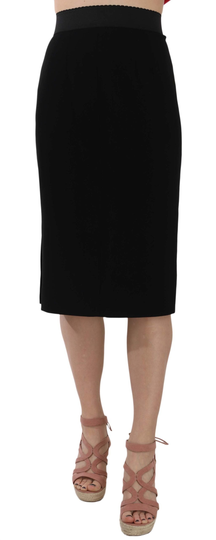 Black High Waist Pencil Cut Midi Viscose Skirt - IT42|M