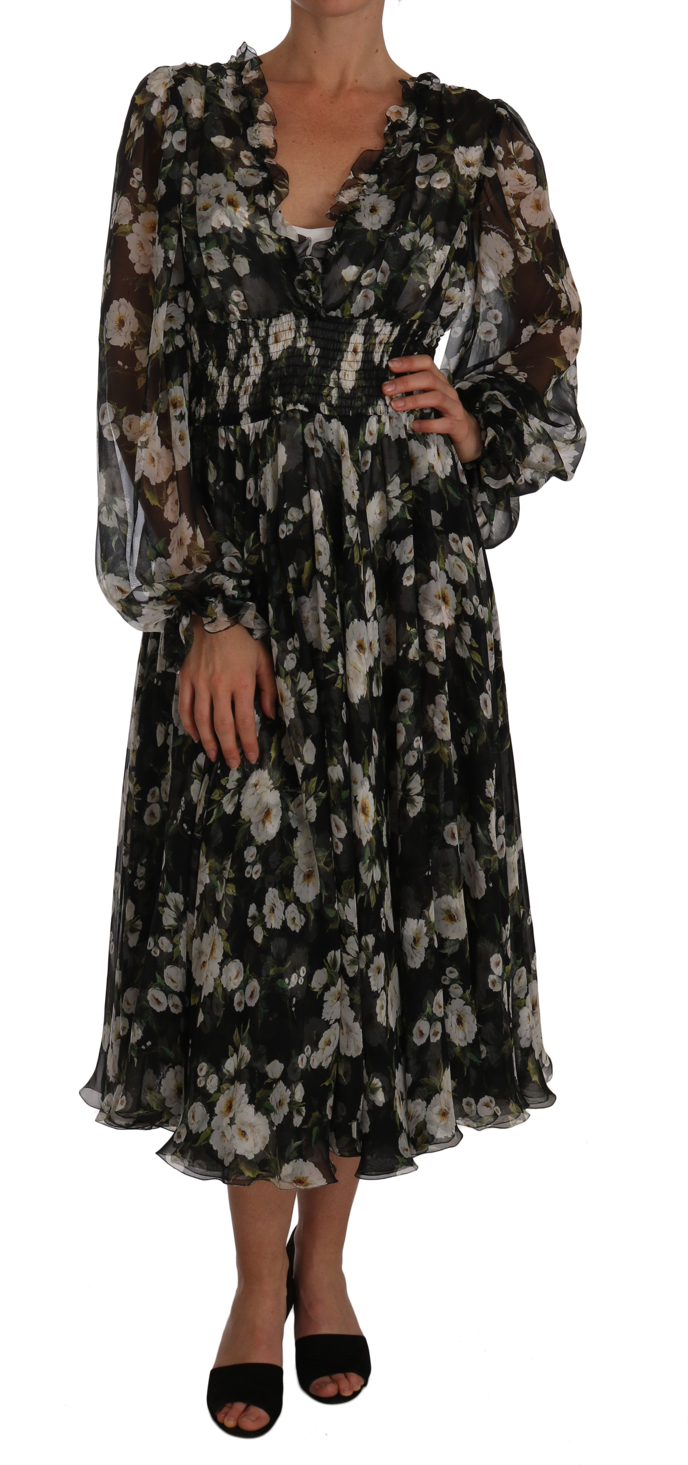 Dolce & Gabbana Women's Daisy Floral Silk Shift A-Line Dress Black DR1448 - IT46|XL