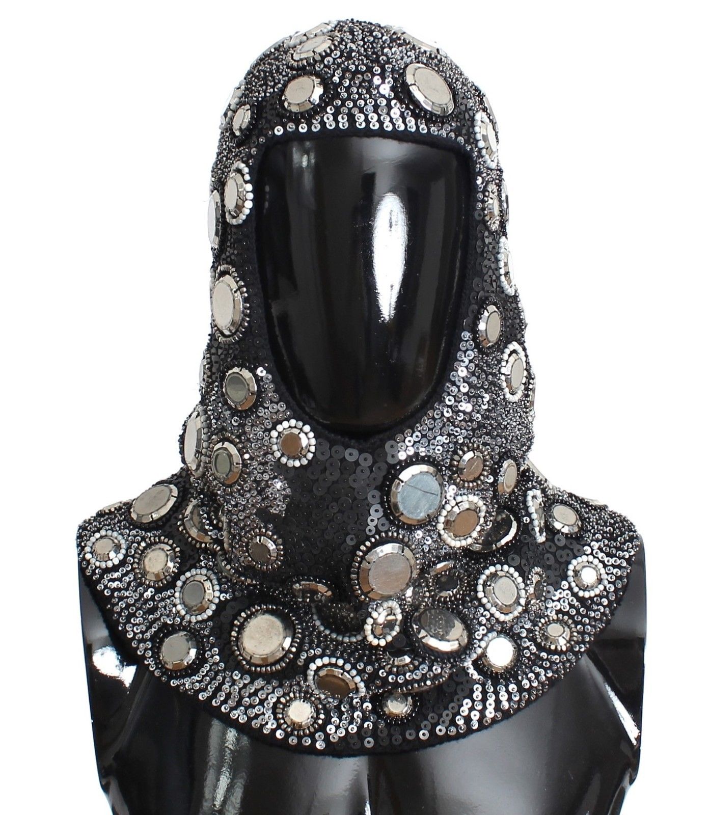 Dolce & Gabbana Men's Wool Crystal Runway Catwalk Crochet Hood Scarf Black SIG11151