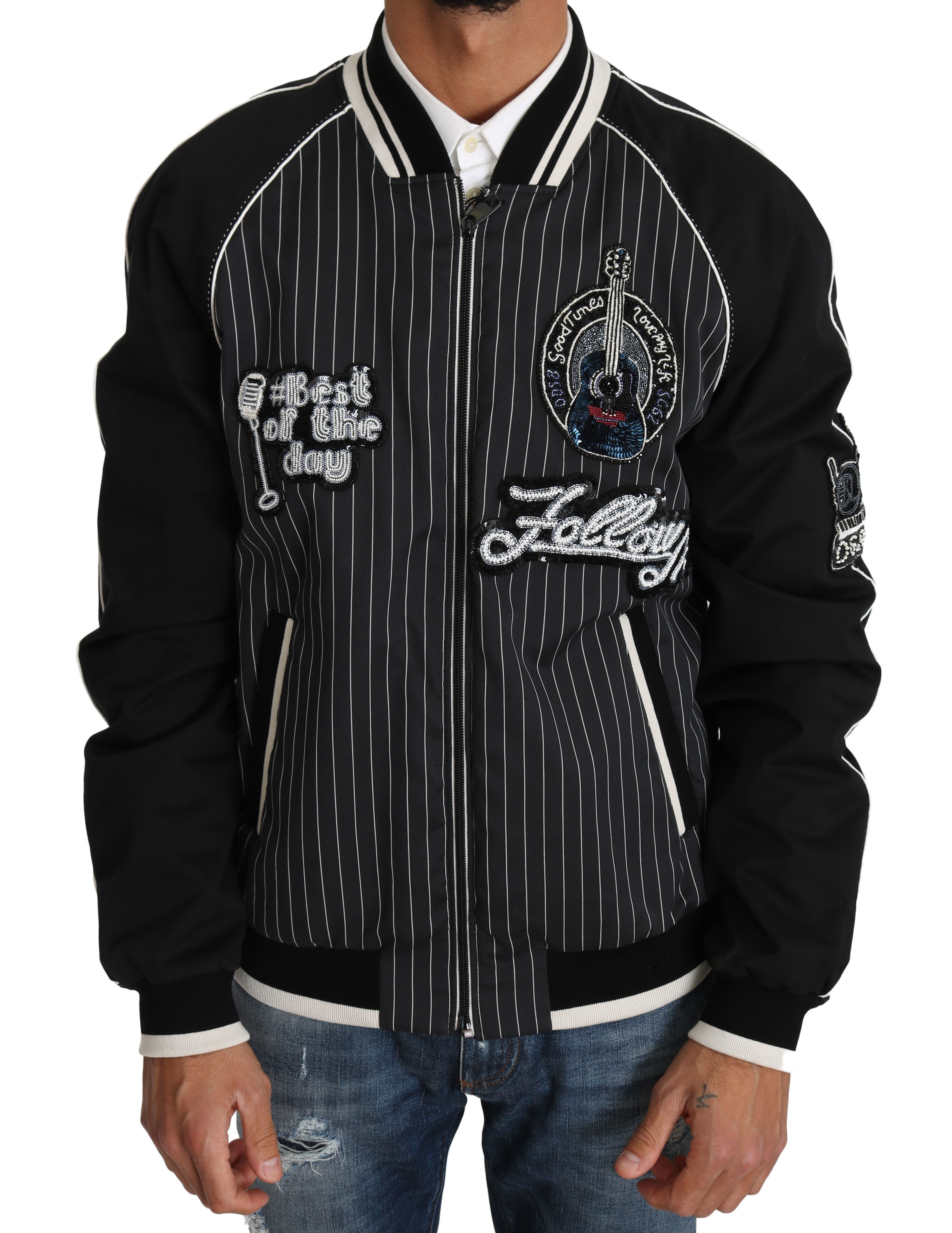 Dolce & Gabbana Men's Sequined Beaded Jacket Black JKT2241 - IT52 | XL