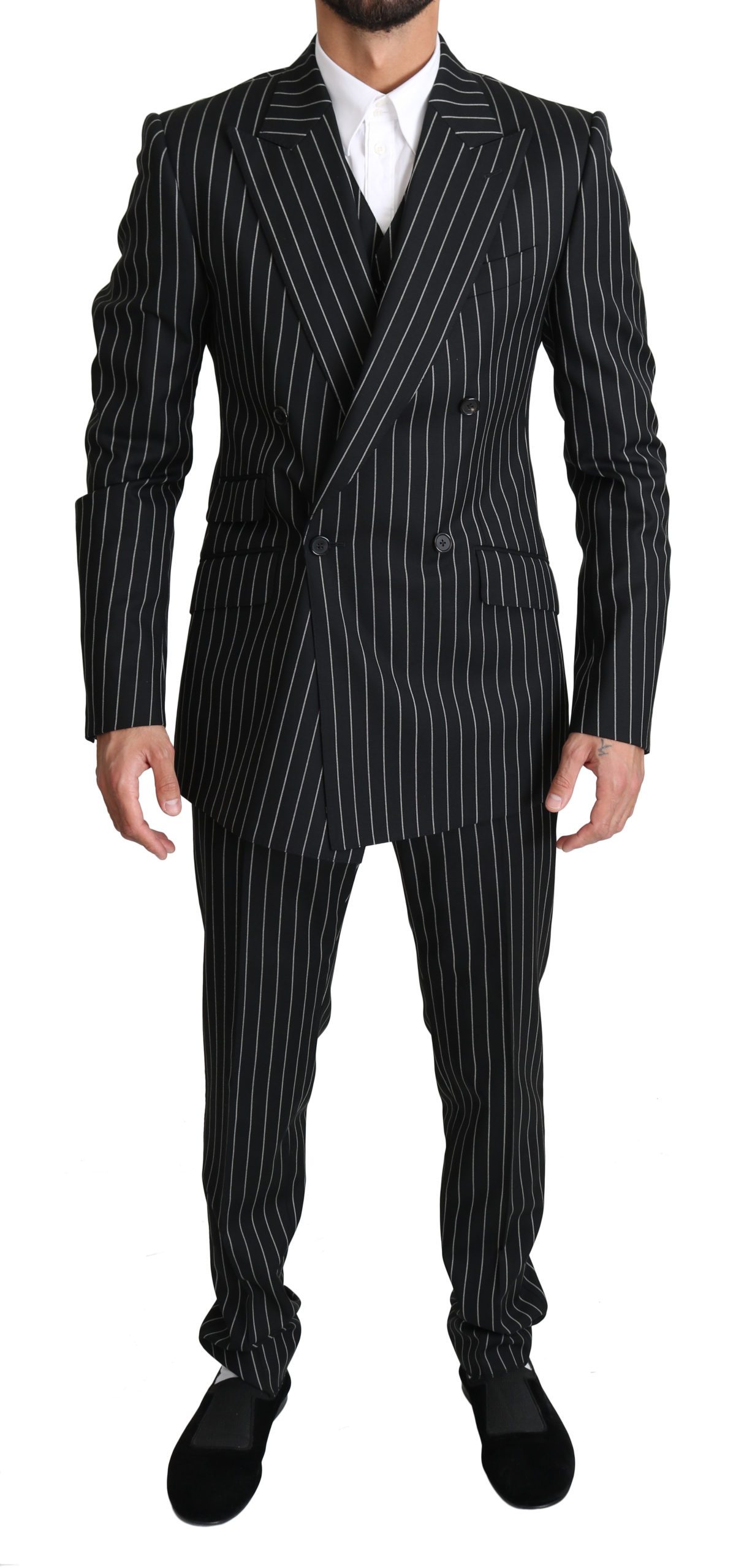 Dolce & Gabbana Men's Striped 3 Piece SICILIA Suit Beige KOS1525 - IT48 | M