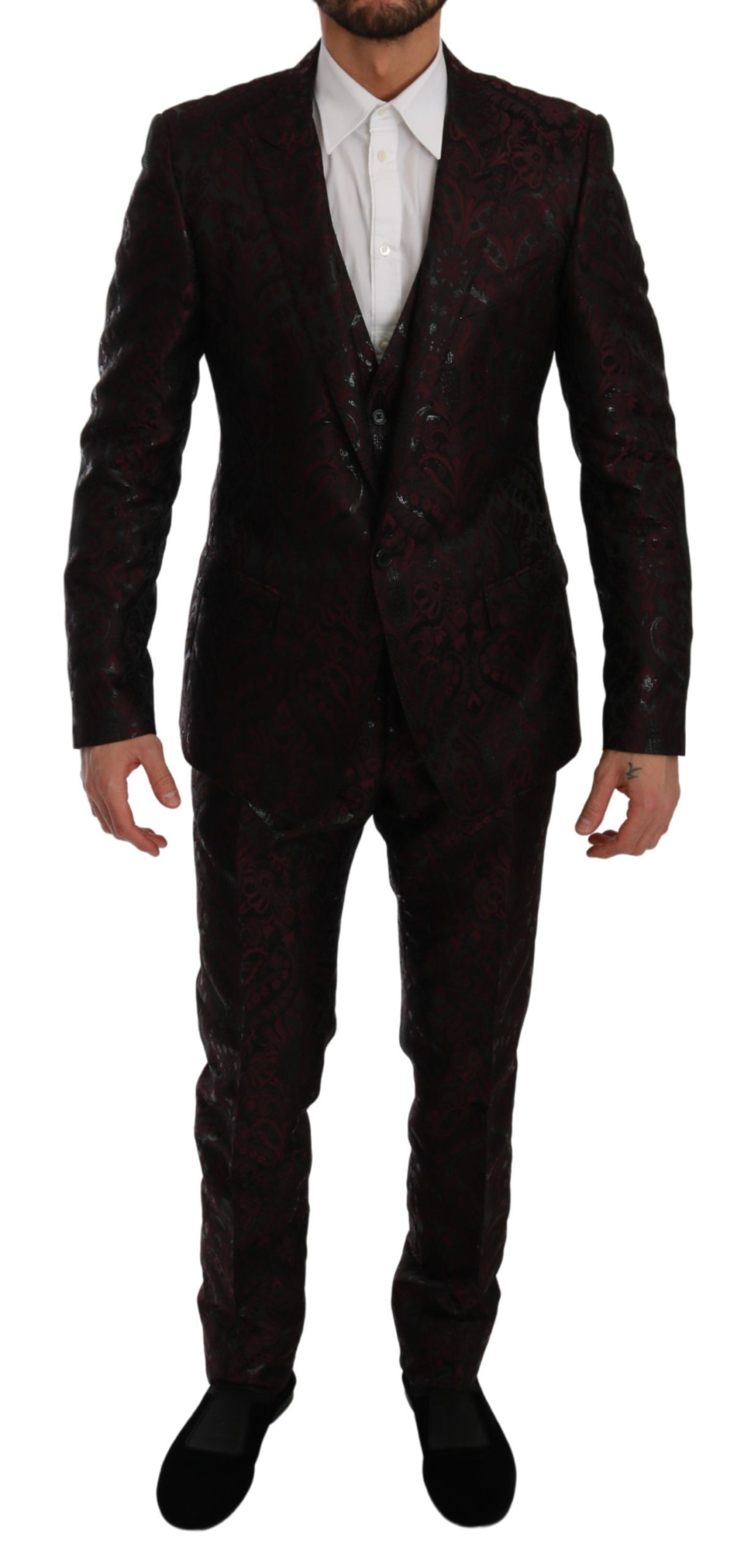 Dolce & Gabbana Men's Brocade 3 Piece Formal MARTINI Suit Bordeaux KOS1785 - IT50 | L