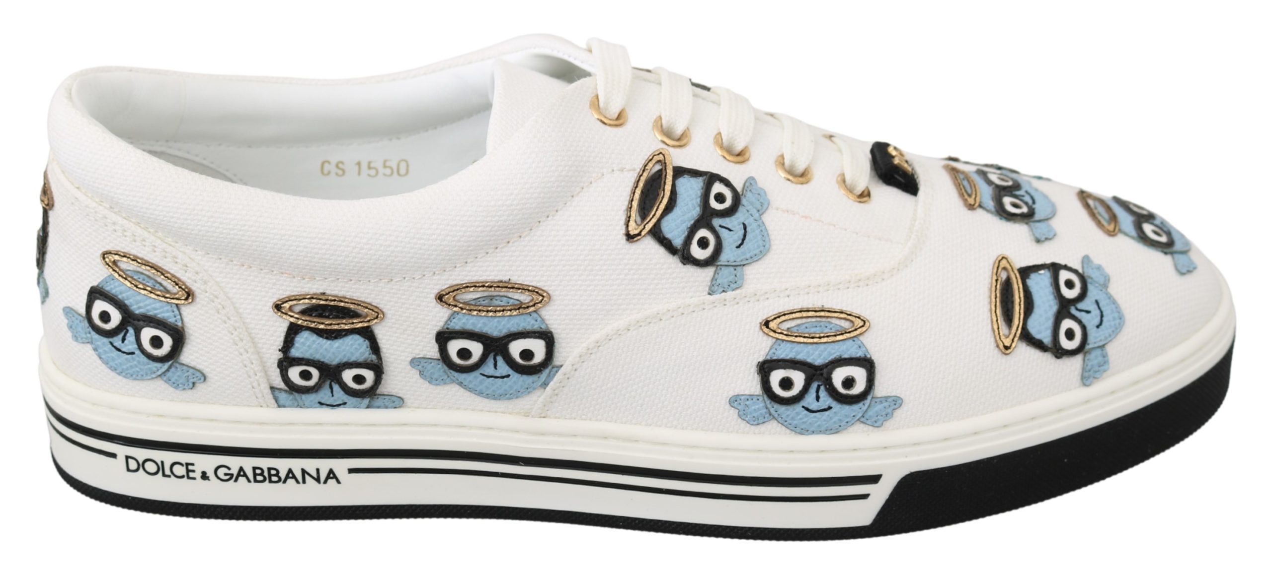 Dolce & Gabbana Men's Leather Denim Angel Print Trainer White MV2922 - EU42/US9