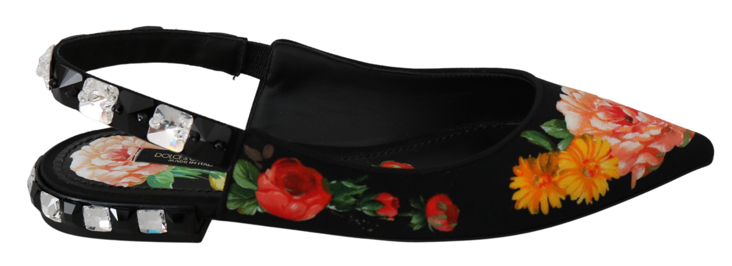 Dolce & Gabbana Women's Floral Crystal Slingbacks Flats Shoes Black LA6572 - EU35.5/US5