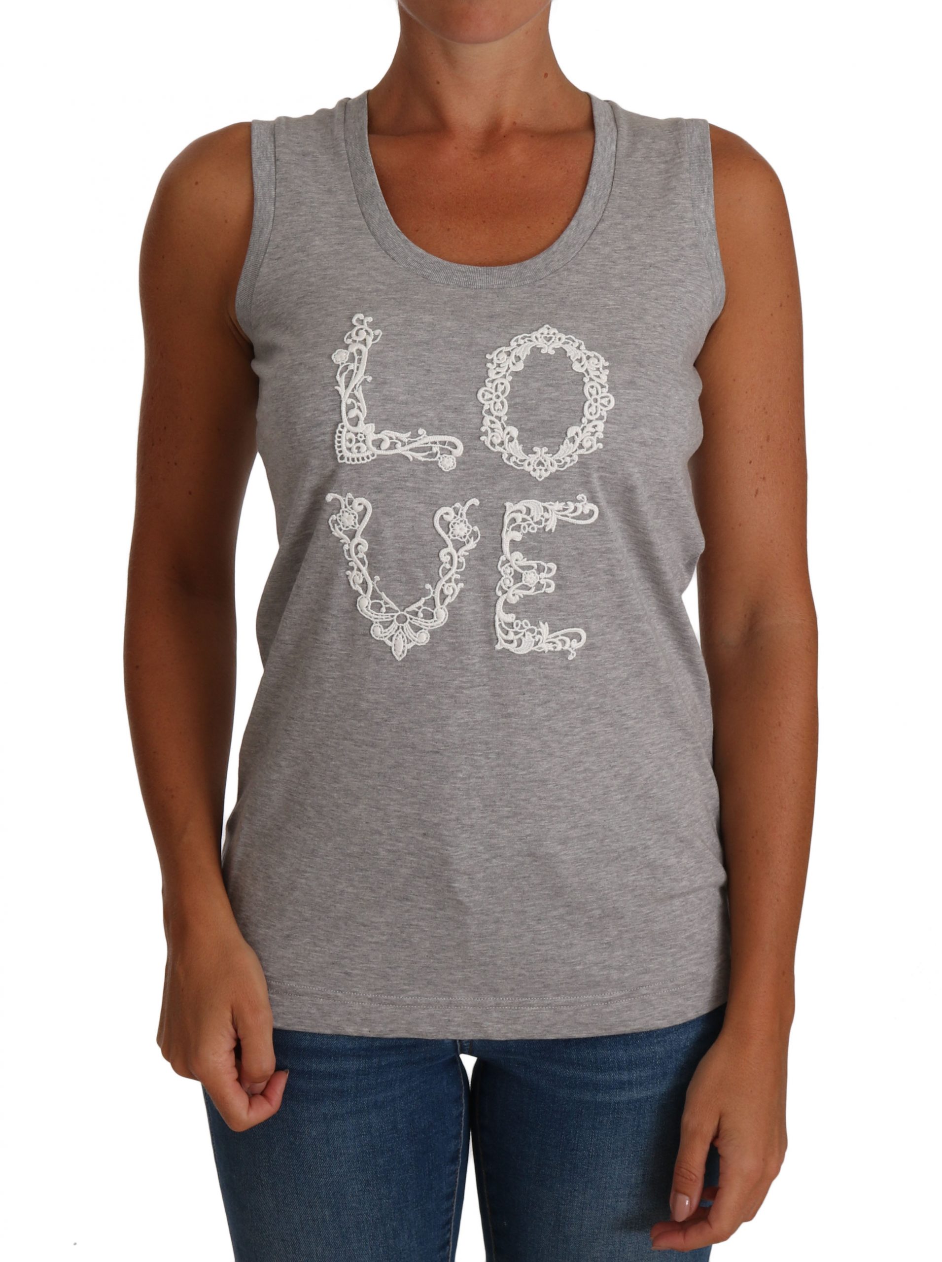 Dolce & Gabbana Women's Cami Sleeveless T-Shirts Gray/White TSH2439 - IT48|XXL