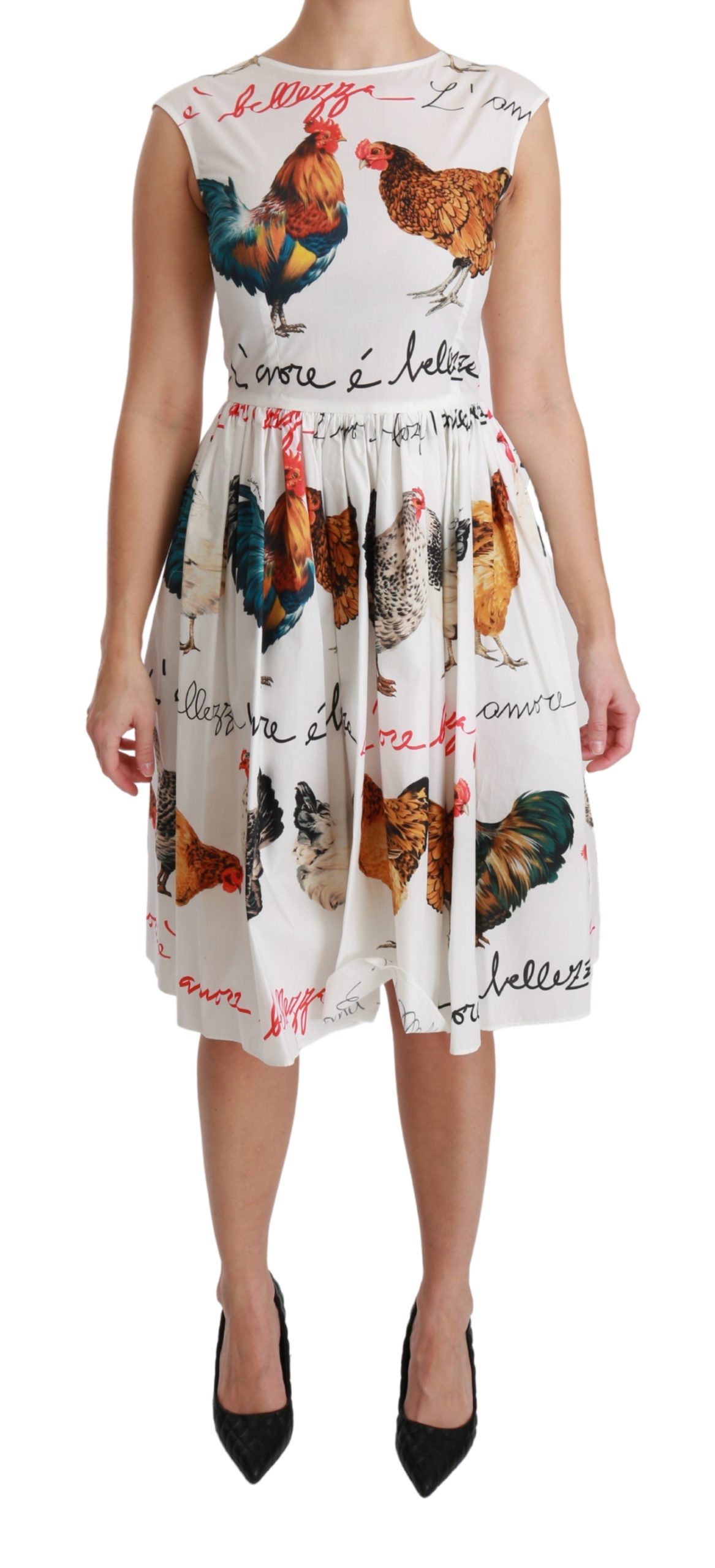 Dolce & Gabbana Women's Rooster A-Line Mini Cotton Dress White DR2525 - IT36 | XS