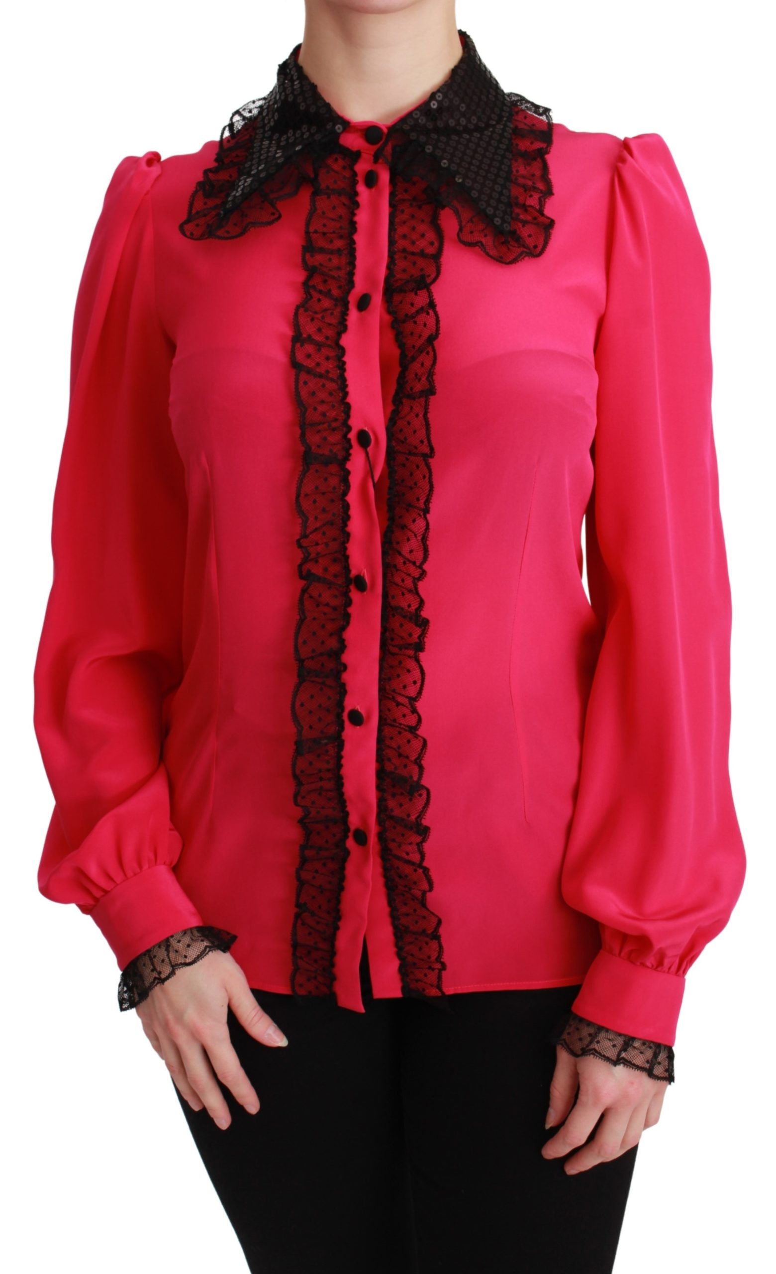Dolce & Gabbana Women's Silk Sequin Lace Shirt Pink TSH2673 - IT38|XS
