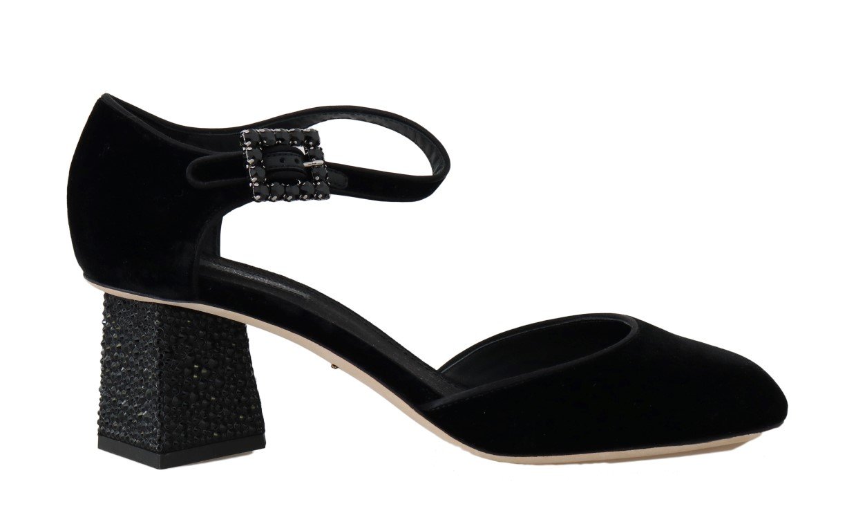 Dolce & Gabbana Women's Crystal Mary Janes Pumps Black LA4296 - EU36/US5.5