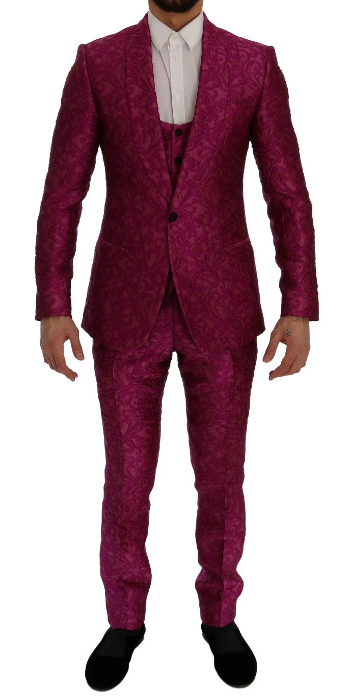 Dolce & Gabbana Men's Jacquard 3 Piece Slim fit Suit Pink SIG60278 - IT50 | L