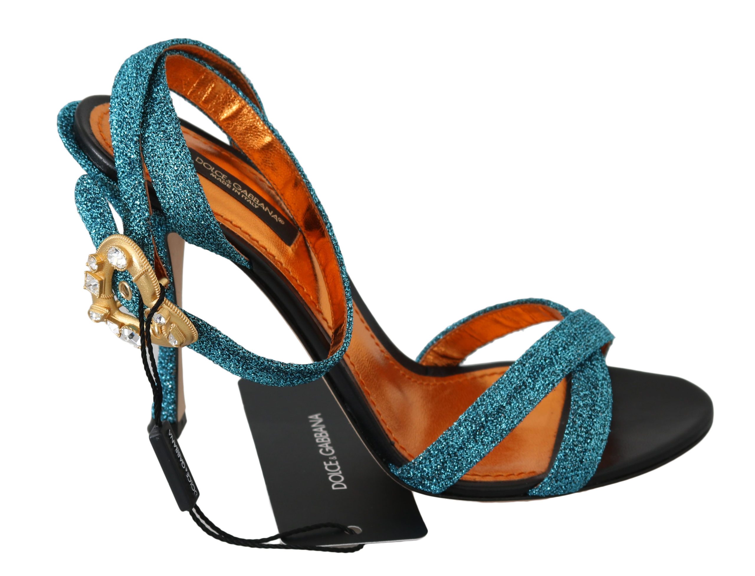 Dolce & Gabbana Women's Crystal Gold Heart Sandals Blue LA6254 - EU35/US4.5