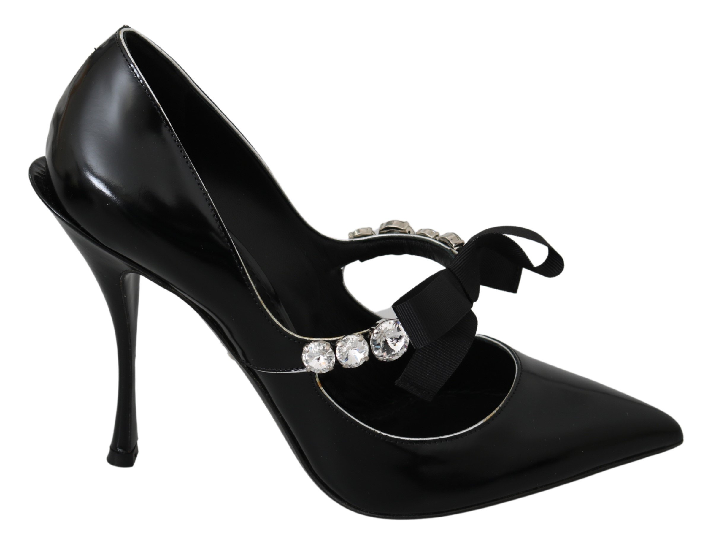Dolce & Gabbana Women's Leather Crystal Mary Jane Pumps Black LA6877 - EU39/US8.5