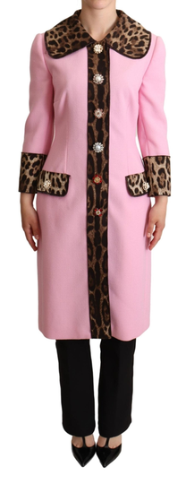 Pink Leopard Wool Trenchcoat Jacket - IT38|XS