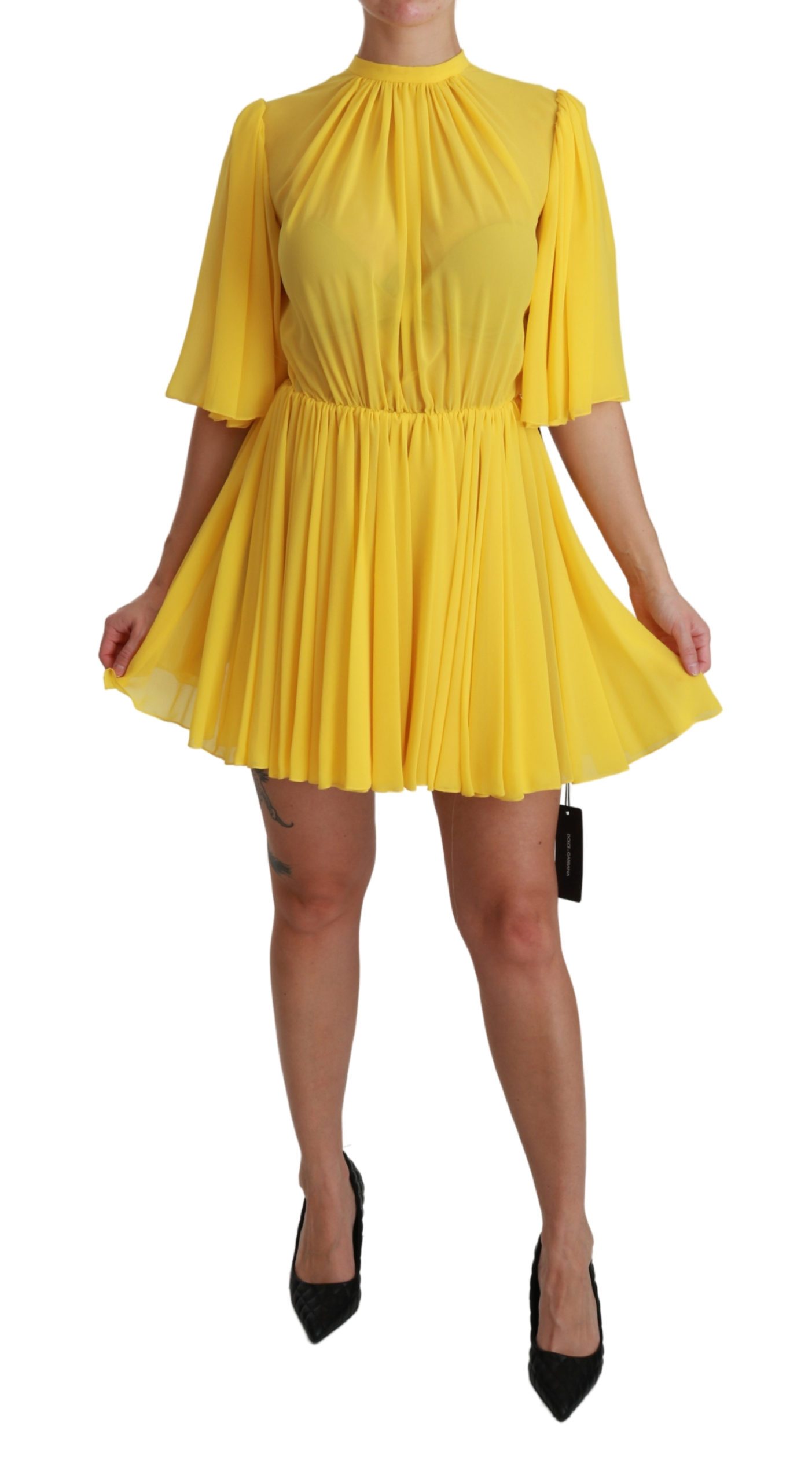 Dolce & Gabbana Women's Pleated A-line Silk Dress Yellow DR2516 - IT40|S