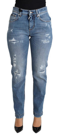 Blue Tattered Skinny Denim Cotton Blend Jeans - IT36 | XS