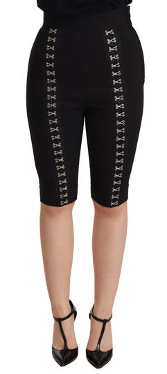 Black Wool Stretch Slim Fit High Waist Shorts - IT36 | XS