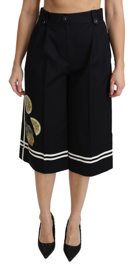 Dolce & Gabbana Women's Lemon Embellished Cropped Pants Black PAN70868-40 - IT40|S