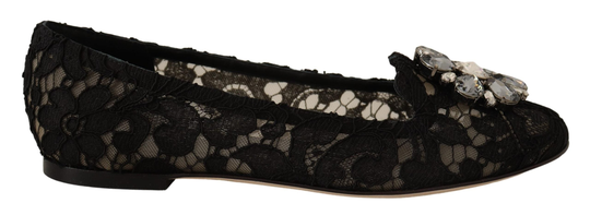 Black Taormina Lace Crystal Loafers Shoes - EU35/US4.5