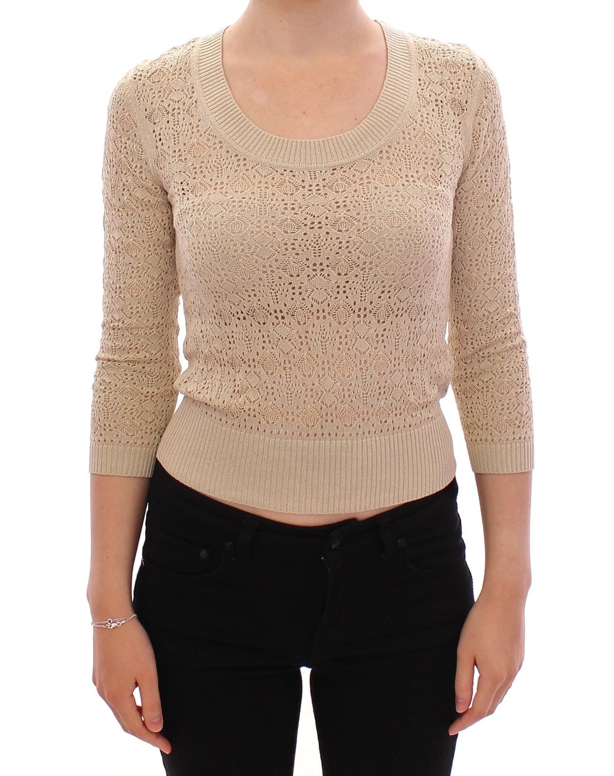 Dolce & Gabbana Women's Knitted Deep Crewneck Sweater Beige MOM11169 - S
