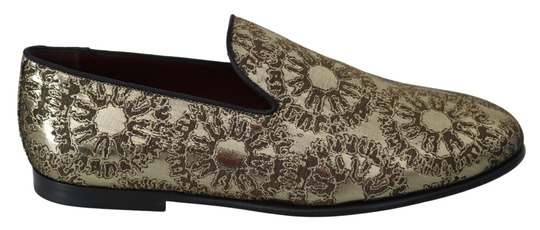 Gold Jacquard Flats Mens Loafers Shoes - EU39/US6